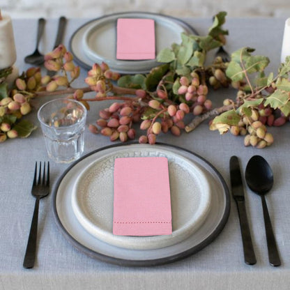 Goroly Home Decorative Cloth Dinner Napkins Hemstitched, Wedding, Cocktail & Party Napkins, Mitered Corners, Machine Washable, 12 Elegant Table Napkins for Special Occasions - 18x18 Inch - Baby Pink