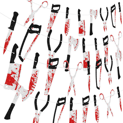 4PCS Halloween Party Decorations Bloody Banner Horror Scary Garland Set Decor for Creepy Movie Theme Birthday Carnival Spooky Props Supplies