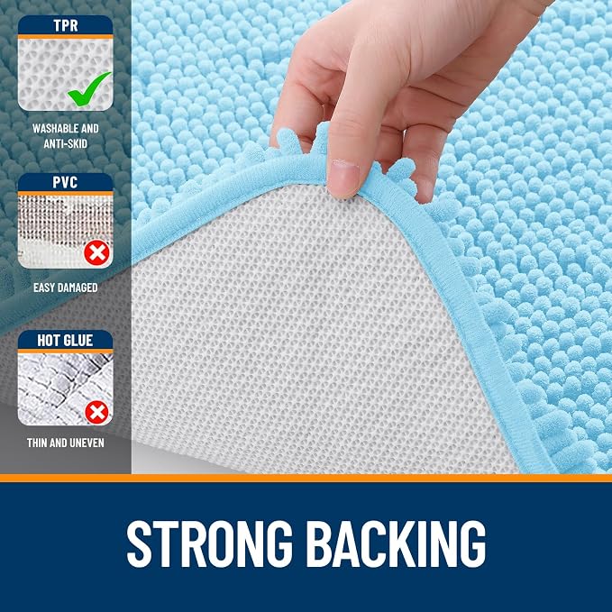 OLANLY Large Bathroom Rugs 40x24, Extra Soft Absorbent Chenille Bath Rugs, Rubber Backing Quick Dry, Machine Washable Bath Mats for Bathroom Floor, Tub and Shower, Home Decor Accessories, Sky Blue