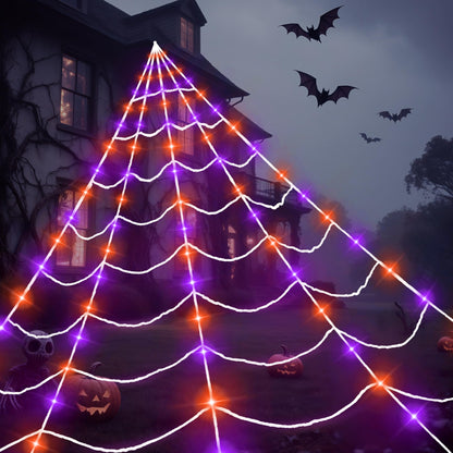 JOYIN Light-up Halloween Spider Web Decoration Outdoor, 19.7 x 14.7 FT Giant Triangular Web with LED Lights, Timer Cobweb Decor with 8 Lighting Modes for Indoor Yard Porch Haunted House Prop