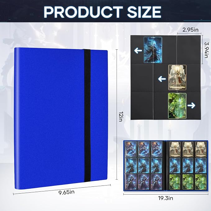 Trading Card Binder, Card Binder Album Folder Book Fit for MTG Baseball Football Sports Cards, Easy to Use Card Collection Binder (Navy Blue, 360 Pockets)