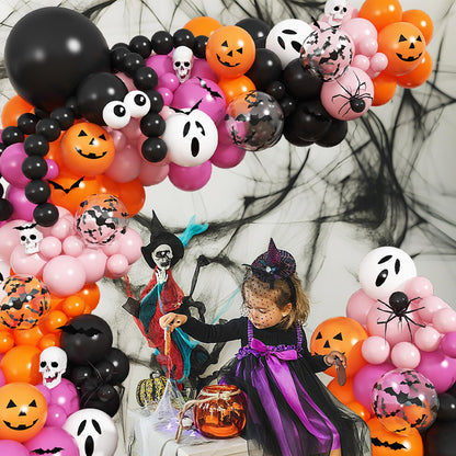 Froova Halloween Balloon Arch Pink Black Orange Balloons Garland 3D Bat Stickers Bat Print White Ghost Pumpkin Latex Balloons for Pink Halloween Night Ghost Spooky One Birthday Baby Shower Party Decor
