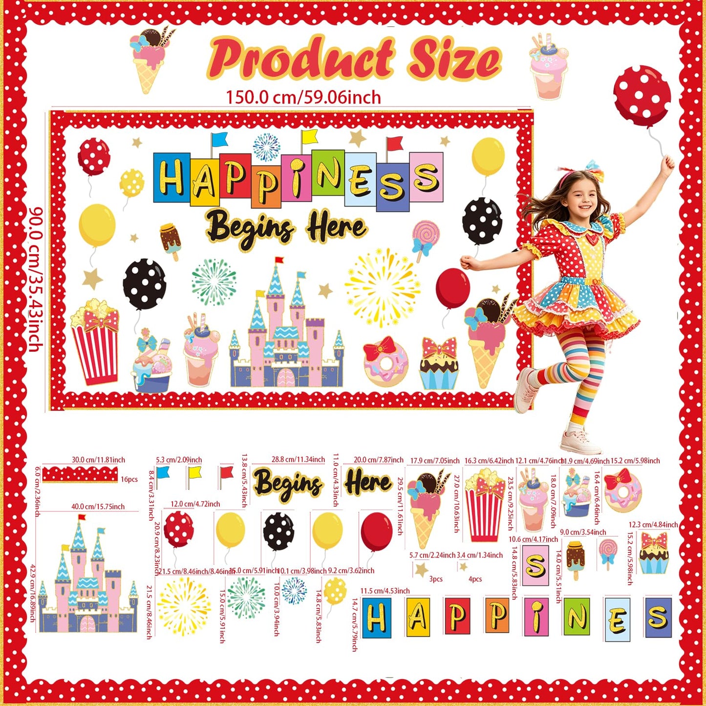 Magic Candy Bulletin Board Decorations Set with Borders Happiness Begins Here Cutouts Decor for Teachers Castle Bulletin Board for Class School Classroom Chalkboard Wall Decor