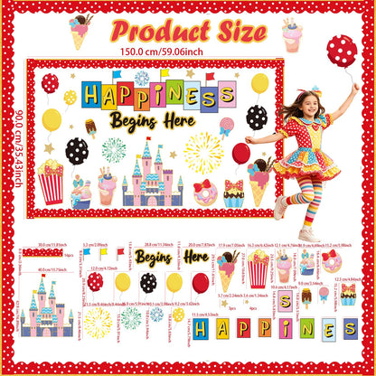 Magic Candy Bulletin Board Decorations Set with Borders Happiness Begins Here Cutouts Decor for Teachers Castle Bulletin Board for Class School Classroom Chalkboard Wall Decor