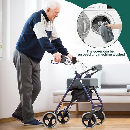 BALAPET Non-Slip Rollator Walker Seat Cushion and Backrest Cover Set for Elderly,Thickened 3in Supportive Memory Foam Walker Seat Cushion, Walker Seat Accessories for Seniors(Gray)