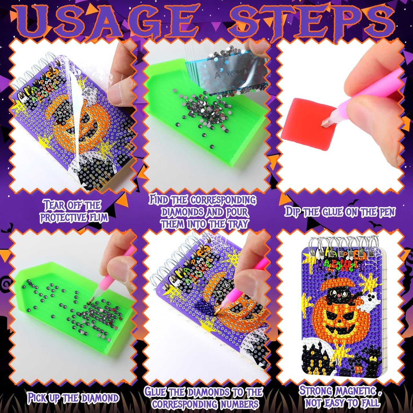 Frienda 12 Pcs Halloween Diamond Painting Notebook Kits for Adults DIY Halloween Diamond Art Journal Notebooks 5d Ghost Gem Dots Cover Notepad Gift Set Journal Art Crafts Accessories with Tools