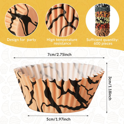 600 Count Animal Print Cupcake Liners Leopard Baking Cup Wrappers Zebra Giraffe Muffin Standard Sized Muffin Cupcake Decorations for Birthday Wedding Party Baby Shower Supplies(Chic Style)