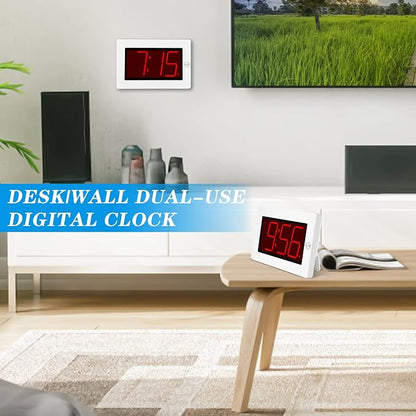 KWANWA Large Digital Alarm Clock, 3" LED Display Battery Operated, Dimmable Auto Night Mode, Easy to Read for Seniors Visually Impaired, Cordless Wall Clock or Table Clock for Bedroom Kitchen Office