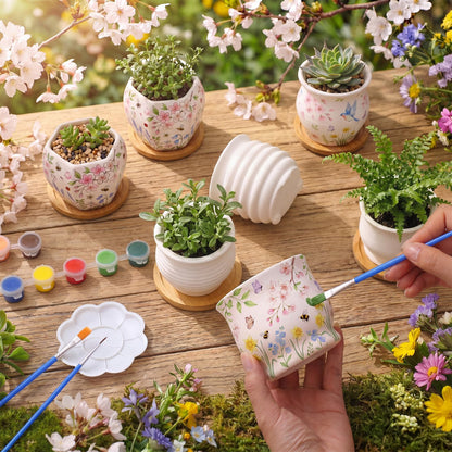 Leitee 22pcs Flower Pots 3 Inch Paint Your Own Ceramic Pot Craft Kit Ready-to-Paint Small Succulent Pots Bulk with Drainage Hole Paint Set Mini Paintable Plant Vase for Spring Birthday DIY Gift