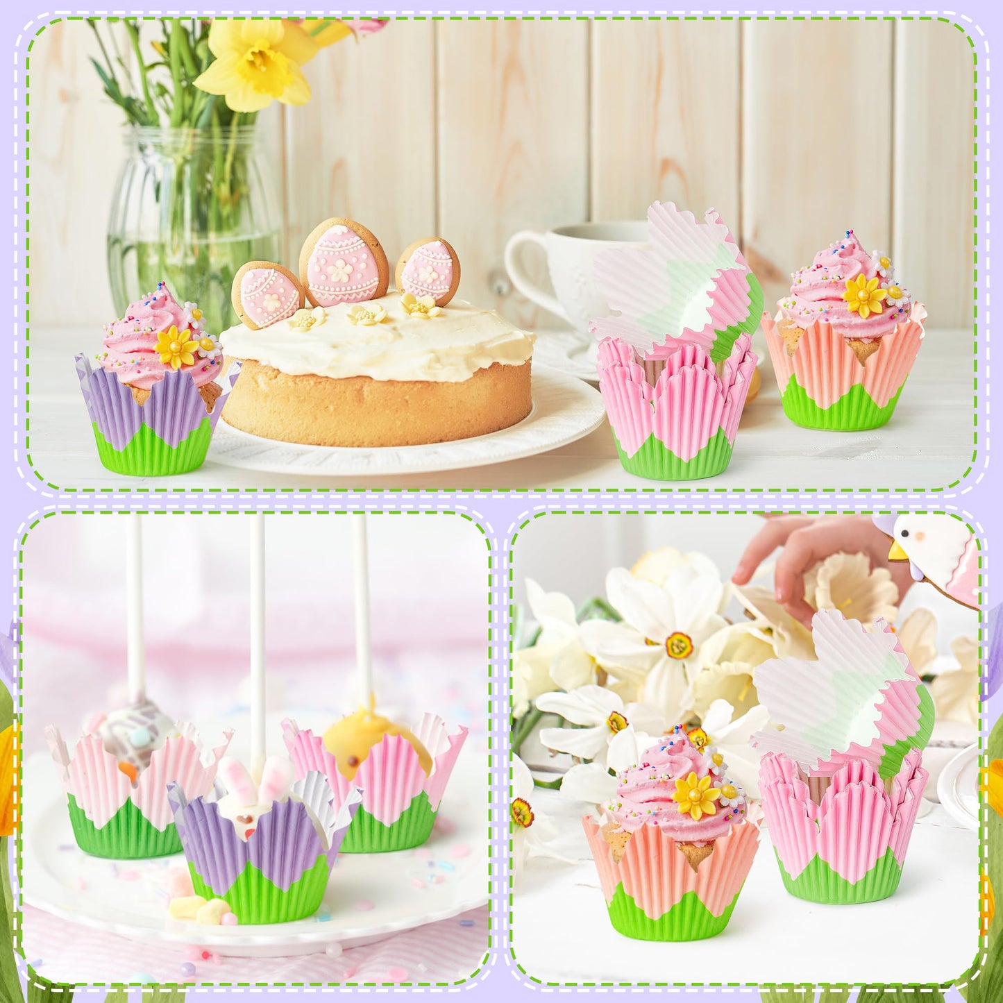 COcnny Flower Cupcake Paper Liner - 320pcs Spring Baking Cups Muffin Cupcakes Wrappers, Summer Pink Purple Petal Cake Chocolate Candy Wrap Making Supplies for Birthday Baby Shower Party (8 Styles)