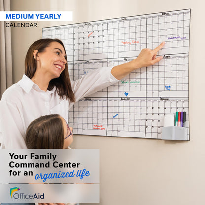 Yearly Large Dry Erase Calendar for Wall 24x36, for Year Family 12 Month, Undated Big Erasable Office, Rolled Whiteboard White Board, Classroom Annual Calendar Planner Dry Erase 36x24 Wall Reusable