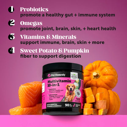 Dog Multivitamin - 10 in 1 Dog Vitamins for Health & Heart - Omega Fish Oil, Glucosamine & Probiotics - Dog Vitamins and Supplements for Skin and Coat (Chicken 180 ct)