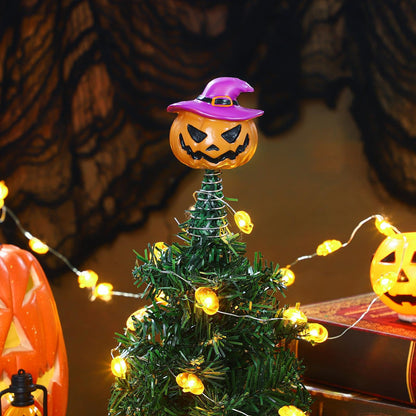 Queekay Halloween Tree Topper Spooky Pumpkin Skull Ghost Miniature Tree Topper 4 Inches Mini Christmas Ornaments for Halloween Party