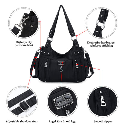 Angel Kiss Large Purses and Handbags for Women Washed Faux Leather Crossbody Hobo Satchel Shoulder Handbag Tote Purse