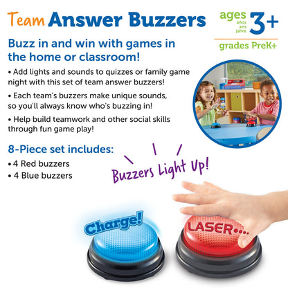 Learning Resources Team Answer Buzzers - Classroom Must Haves Supplies, Sound Effect Button, Family Game Shows for Trivia, Participation Tools, Boys and Girls Birthday Gifts