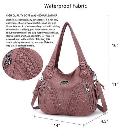Purses and Handbags Women Fashion Tote Bag Shoulder Bags Top Handle Satchel Purses Washed Synthetic Leather Handbag… 1-1#d.pink 13.8 * 4.7 * 11.8 inches