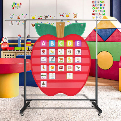 Large Pocket Chart for Classroom, 27 ½＂x 33 ⅞" Apple Shaped Hanging Pocket Charts for Kids, Back to School Supplies for Teacher, Pocket Charts with 6 Sentence Strips Holder (Red)