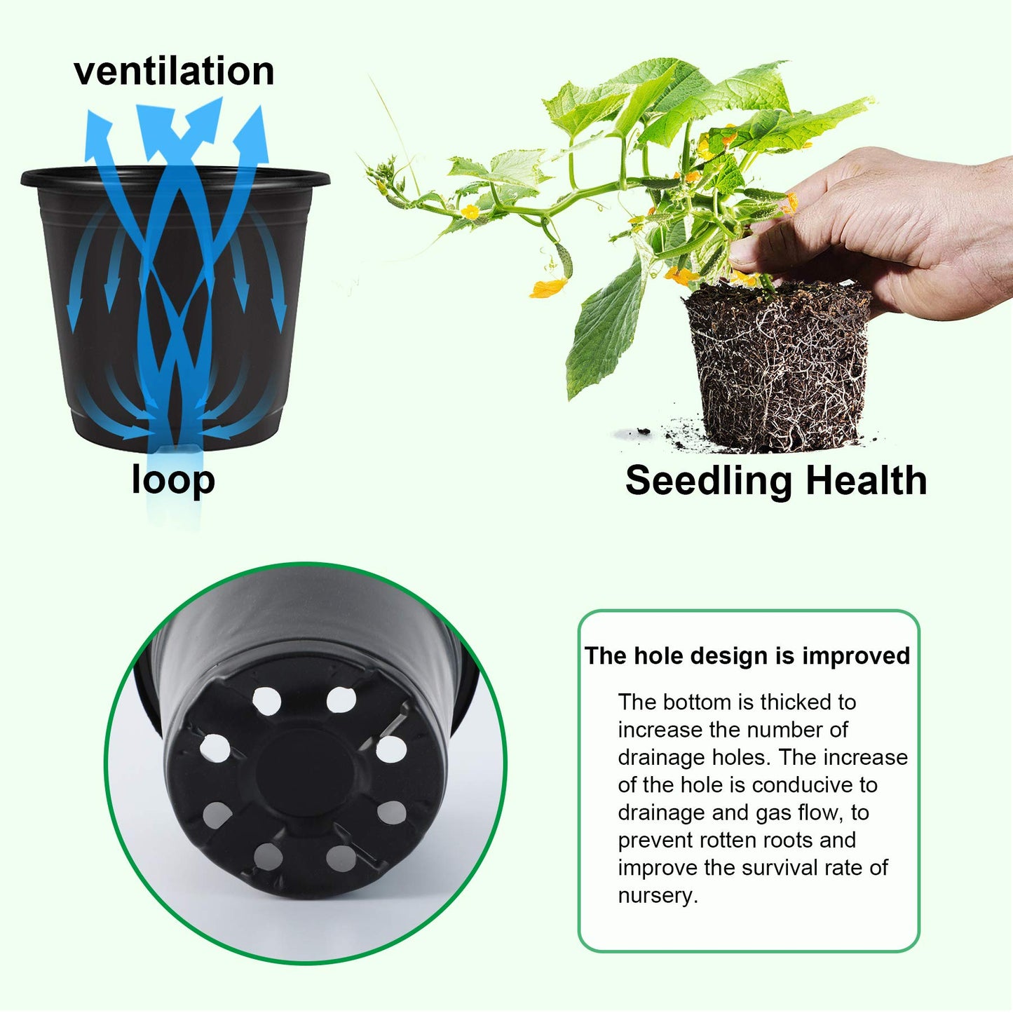 Augshy 50 Pcs 0.5 Gallon Black Plastic Plant Nursery Pots 6 Inches Seed Starting Pots Containers with 50 Labels