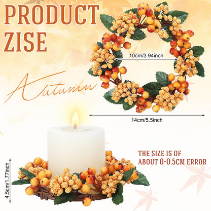 Suncalla 2 Pack Fall Candle Rings Wreath 6 with Artificial Berry Leaf Acorn Wreath for Mini Candle Rings Thanksgiving Fall Wedding Rustic Seasonal Decoration (Berry)