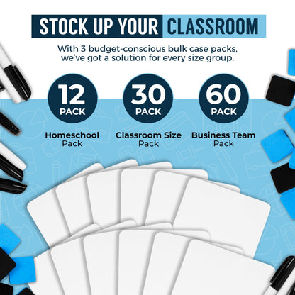 Dry Erase Lapboards Student Pack of 30 | 9 x 12 inch Double Sided White Boards (Plus Accessories) | Small Mini White Dry Erase Boards for Students Whiteboards, Teacher Supplies, Classroom