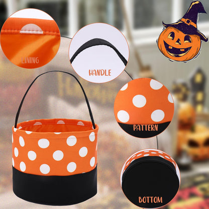 Halloween Candy Basket for Kids, Trick or Treat Bucket Boo Spooky Small Baskets for Girls/Boys Gift Baskets (Polka Dot)