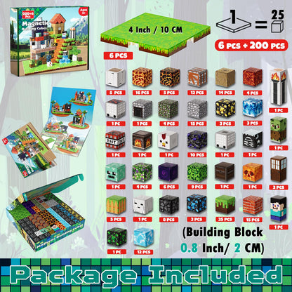 200PCS Magnetic Building Blocks with 6 Base Plate, Magnetic Blocks Cubes for Kids Ages 4-8, Stacking Magnet Blocks STEM Building Toys for Boys Girls Ages 3 4 5 6 7 8-12 Christmas Birthday Gifts