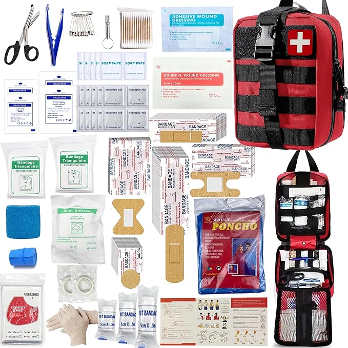 293Pcs/set - First Aid Kit Molle Pouches Emergency Survival Kit Suitable for Outdoor Activities, Home, School, Hiking, Car Travel and Camping - Quick Response First Aid Essentials (Red)