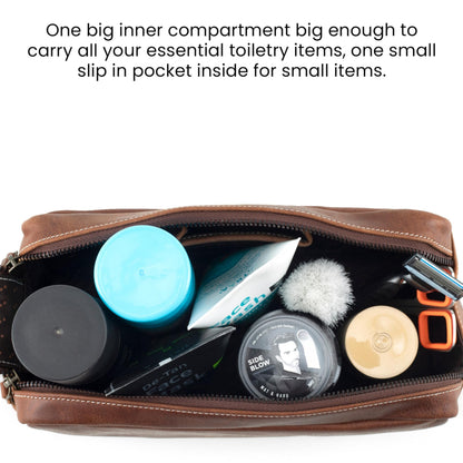 Handmade World Leather Toiletry Bag for Men - Genuine Full Grain Leather Dopp Kit “Golden Oak” - Large Travel Shaving Kit Organizer Grooming Bag