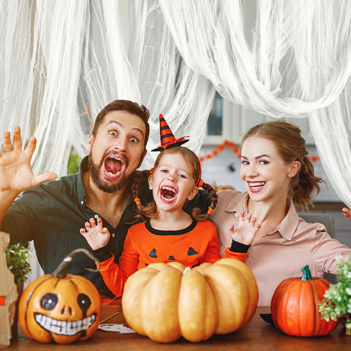 Watayo 315 x 85 Inch Halloween Creepy Cloth, White Halloween Scary Spooky Cloth, Windows Doorways Cover Gauze for Holiday Party Haunted House Decorations