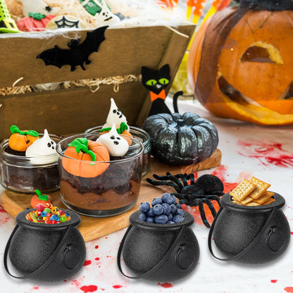 Junware 24pcs Mini Cauldrons with Handle Halloween, Witch Mini Cauldron Multi-purposed, Plastic Cauldron Candy Holder for Halloween & St. Patrick’s Day Party Favors Decor, Halloween Pot