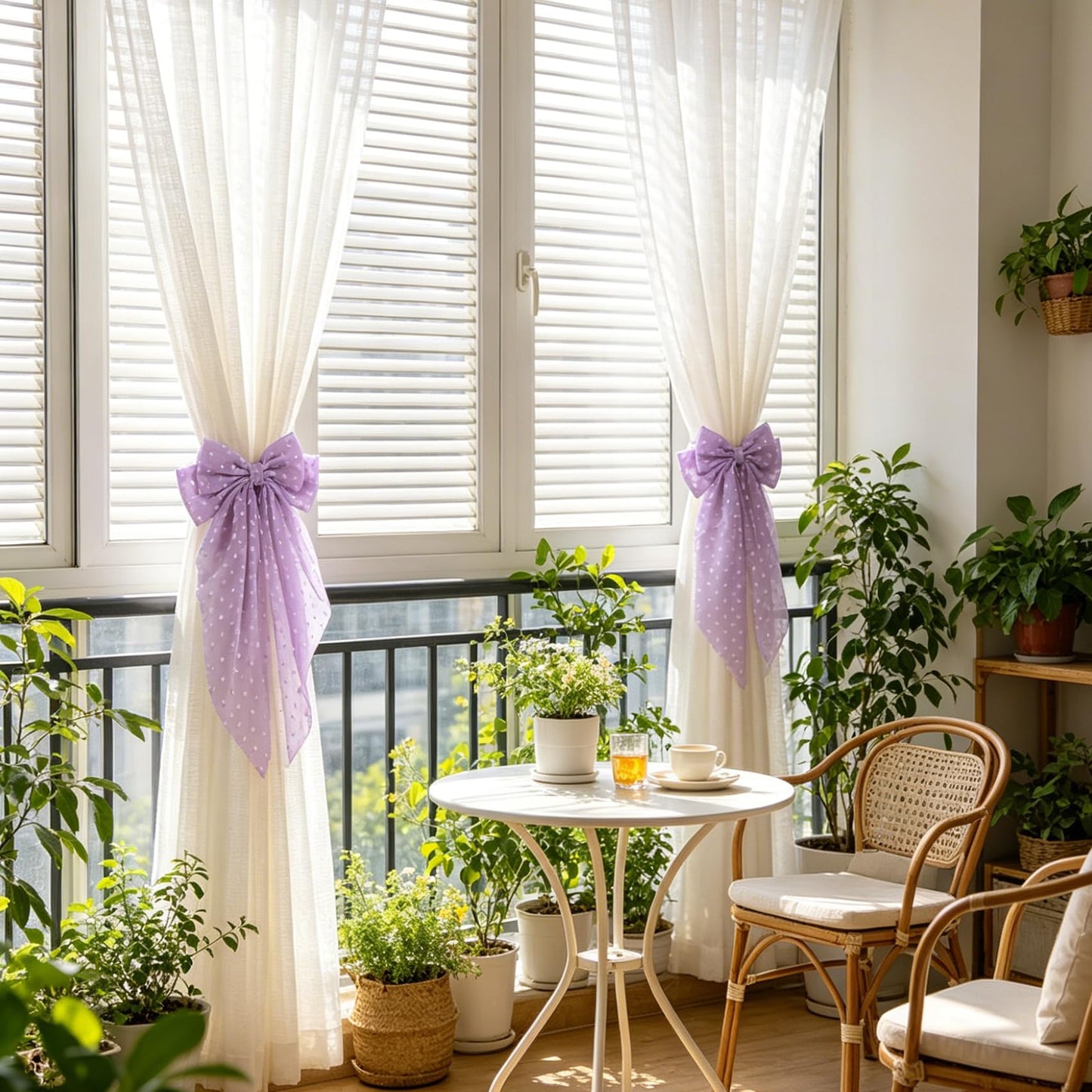 2 Pack Purple Curtain Tiebacks, Romantic Bow Curtain Ties with Clips, Decorative Sheer Curtain Holdbacks, Boho Curtain Tie Backs for Bedroom Nursery Living Room Home Decor (Purple)