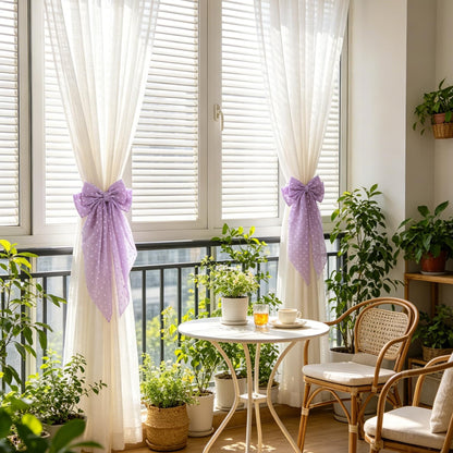 2 Pack Purple Curtain Tiebacks, Romantic Bow Curtain Ties with Clips, Decorative Sheer Curtain Holdbacks, Boho Curtain Tie Backs for Bedroom Nursery Living Room Home Decor (Purple)