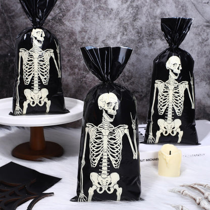 Whaline 150 Pcs Halloween Cellophane Gift Bags with 200 Pcs Twist Ties Funny Skeleton Party Favor Bags Candy Goodie Treat Bags for Trick or Treat Birthday Party Supplies