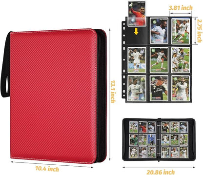 GERMUN 3 Ring 9 Pocket Zipper Card Binder, 720 Double Sided Standard PU Trading Card Album Folder for TCG & Sports Cards, Not Fit Top Loaders (Red)
