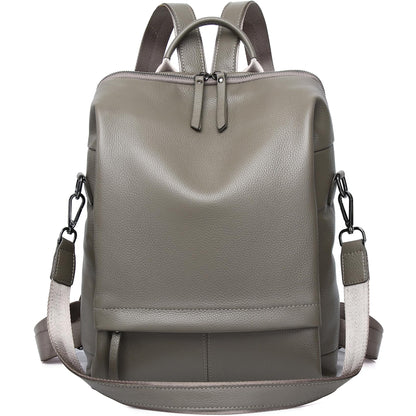 Wesccimo Genuine Leather Backpack Purse for Women, Fashion Designer Soft Backpack with Large Compartment Grey