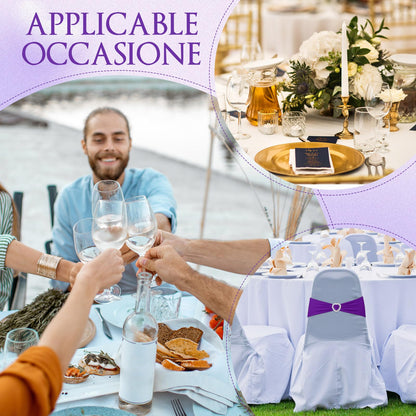 VitalCozy 100 Pcs Spandex Chair Sashes with Heart Shaped Buckle Slider Stretch Chair Cover Band Universal Elastic Ties for Wedding Banquet Event Party Decoration(Purple)