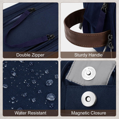 Wedama Toiletry Bag for Men, Medium Hanging Travel Toiletry Bag, Extra Electronic Organizer Bag Waterproof Shaving Bag for Toiletries with PU Handle for Travel Business Trips Swim Camping, Blue