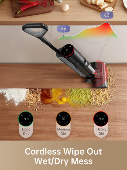 DREAME H12 PRO Wet Dry Vacuum Cleaner, Cordless Vacuum Mop All in One, Smart Floor Cleaner for Hard Floor, One-Step Edge to Edge Cleaning with Hot Air Drying