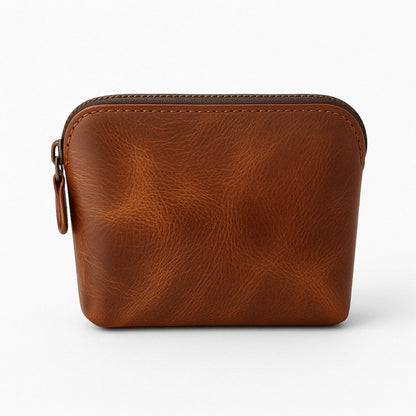 TheAntiq Full Grain Leather Cosmetic Bag – Zippered Makeup Pouch for Women, Small Travel Toiletry & Organizer Pouch for Purse, Premium Handmade Leather (5 × 4 × 2.5 in)