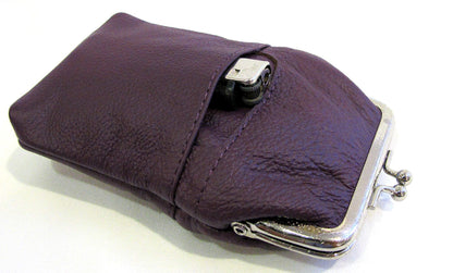 Women 100% Pure Leather Cigarette Case Lighter Match Pocket Zipper Coin Pouch -4 Color (Purple)