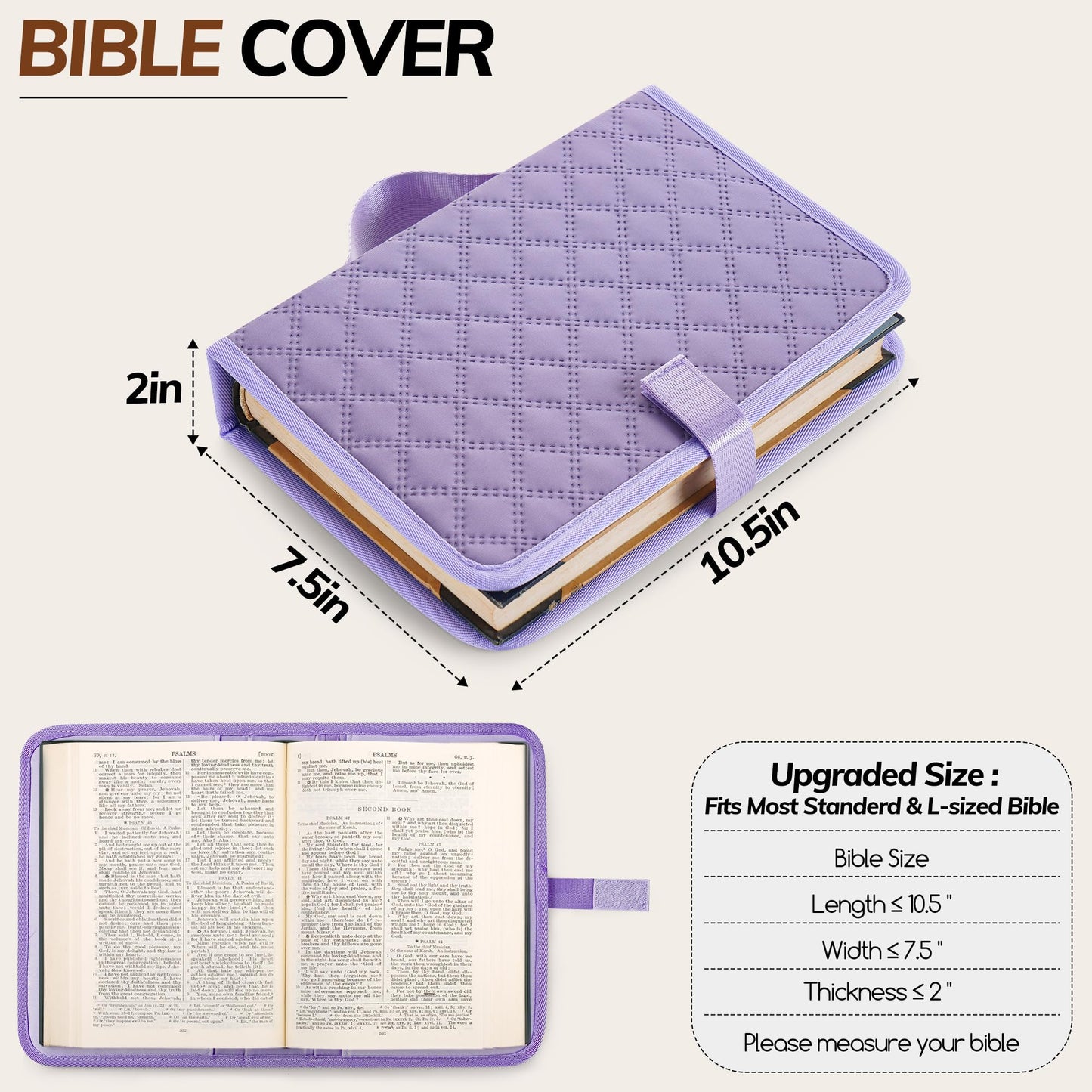 Large Bible Bag with Bible Cover Case for Women，Church Tote Bag Travel Bag Diaper Bag with Shoulder Strap for Teachers, Nurses, Moms, Bible Lovers (Purple
