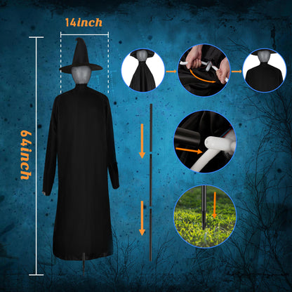 DJROLL 6 FT Halloween Decorations Outdoor Witches, 3 Pack Holding Hands Witches with Flickering Head and Scary Screams, Life Size Witch Décor for Yard Lawn Garden