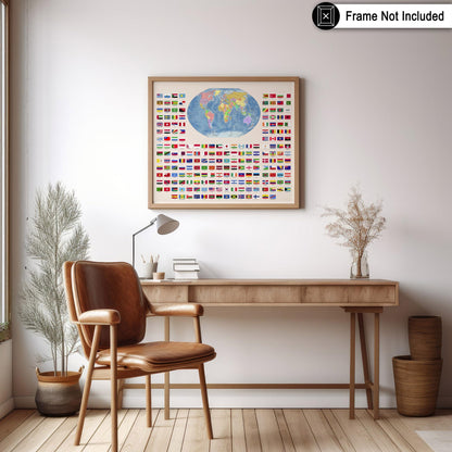 Poster Master Flags of the World Poster - World Map Print - Learning Materials Art - Educational Art - Gift for Kids, Students & Teacher - Wall Decor for Classroom or Library - 8x10 UNFRAMED Wall Art