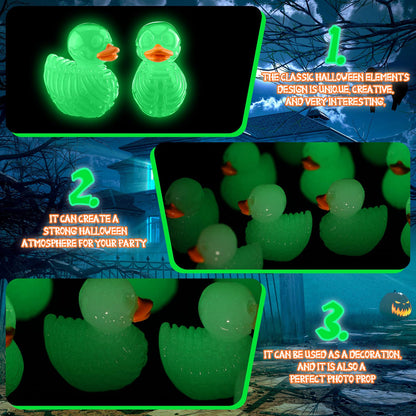 Quzzil 80 Pcs Summer Halloween Mini Cruise Duck Luminous Resin Spooky Tiny Skeleton Duck Figurines Glow in The Dark Decor for Party Favor Prank Game Dollhouse Aquarium Potted Miniature Landscape DIY