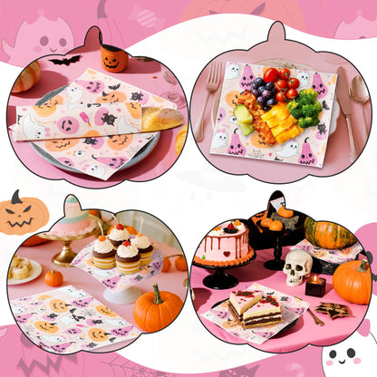 GROBRO7 Halloween Wax Paper Sheets - 150Pcs Pink Ghosts Pumpkins Bats Deli Papers, 9.8 x 8.3in Greaseproof Waterproof Food Wrap Disposable Sandwich Picnic Basket Liner Halloween Party Kitchen Supplies