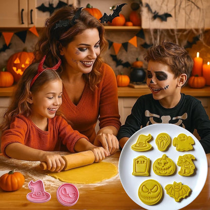 3D Halloween Cookie Cutters, 8 Pieces Halloween Cookie Cutters and Stamps, Cookie Mold Set Including Pumpkin, Ghost, Bat, Tombstone, etc., for Boys and Girls for All-Purpose Crafting (Halloween)
