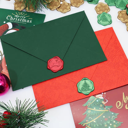 SWANGSA Christmas Seal Wax Seal Stickers, 60Pcs Antique Gold Wine Red Green Self- Adhesive Envelope Seal Stickers for Christmas, Party Invitation, Gift Wrapping