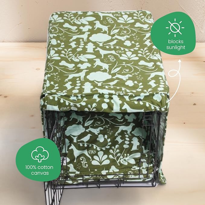 Molly Mutt Amarillo by Morning Dog Crate Cover, 100% Cotton Canvas Cover with 2 Roll-Up Panels, Ideal for Dog or Cat Crate, Durable, Washable, and Free of Harmful Chemicals, 30" x 21" x 24"