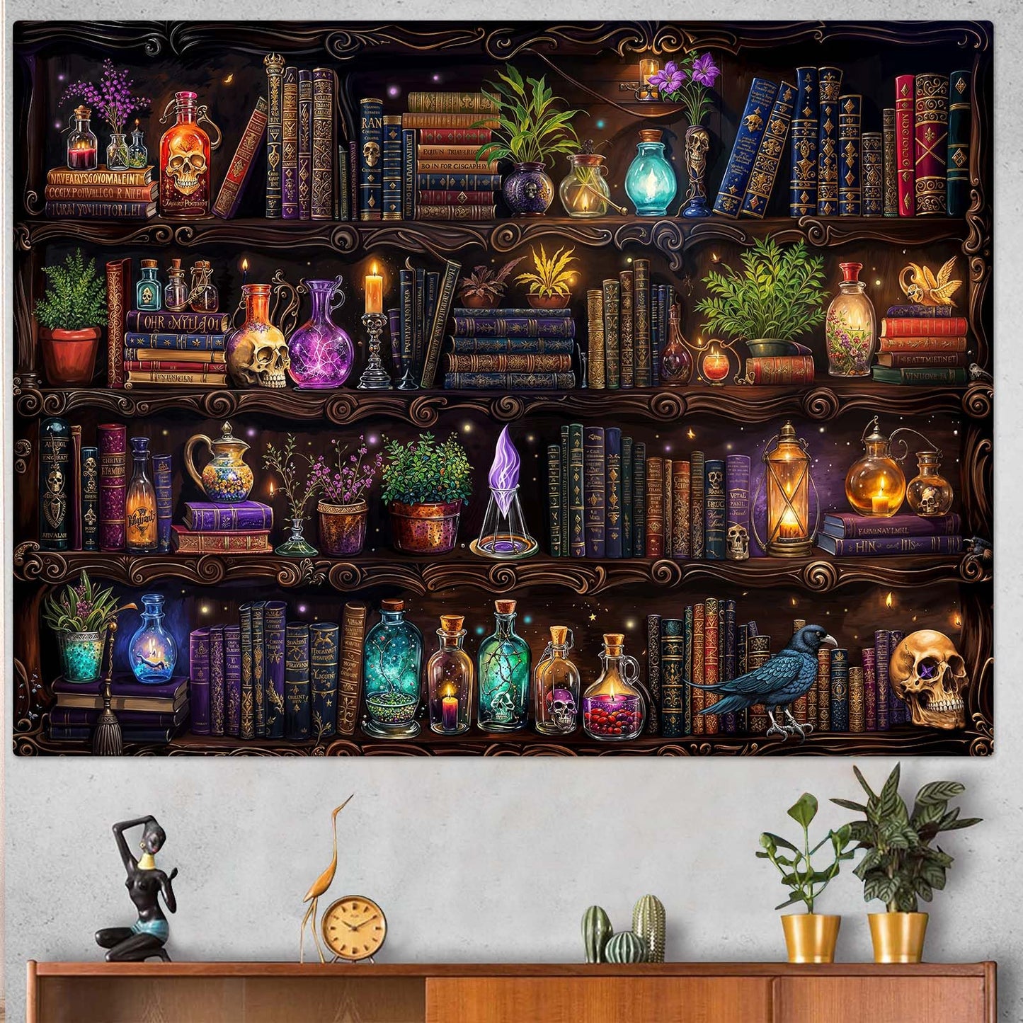 Spenlife Witch Bookshelf Tapestry Wall Decorative Tapestry Bookshelf Tapestries Wall Hanging for Bedroom Living Room Decor C 44"x60"