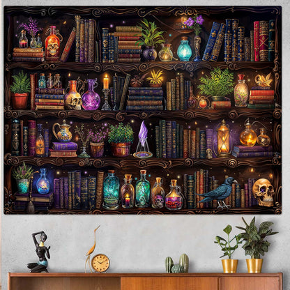 Spenlife Witch Bookshelf Tapestry Wall Decorative Tapestry Bookshelf Tapestries Wall Hanging for Bedroom Living Room Decor C 44"x60"